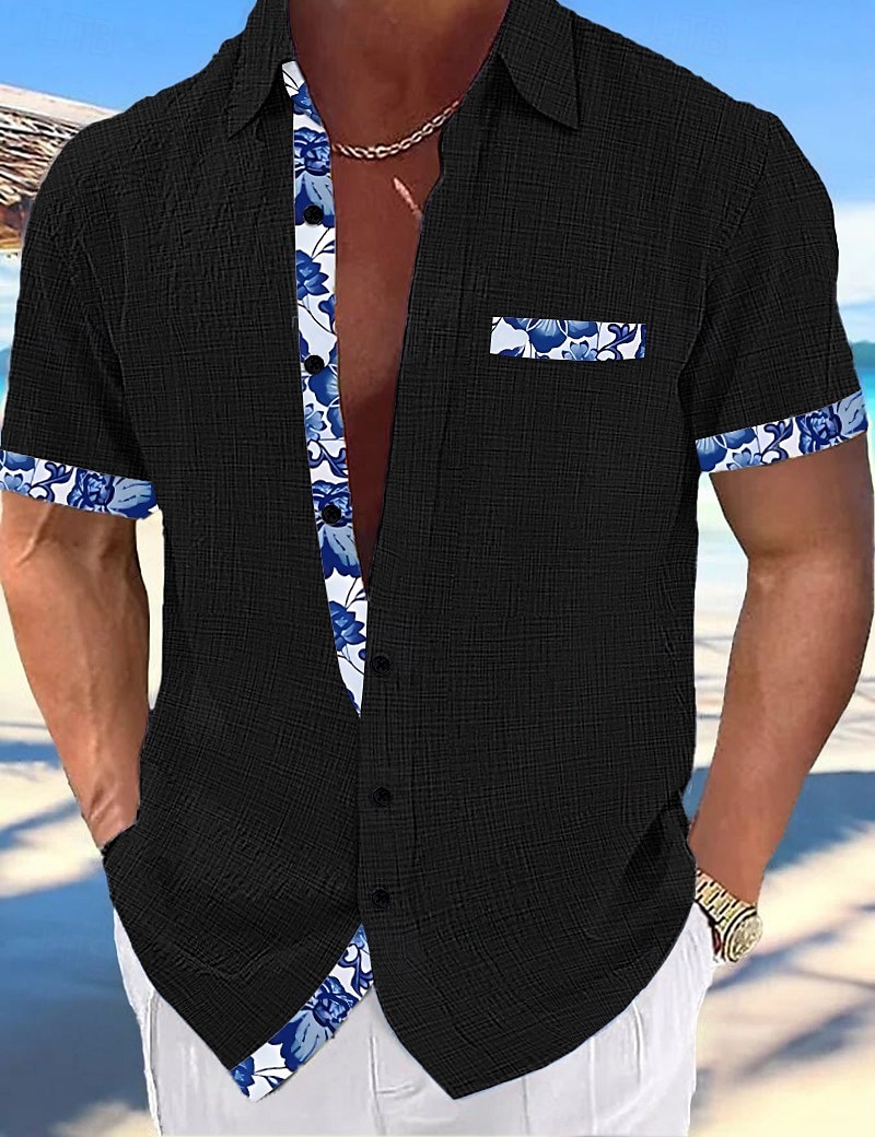 Men's Shirt Linen Shirt Summer Shirt Beach Wear Button Up Shirt Plain Vacation Curise Black White Pink Navy Blue Short Sleeve Collar Summer Spring Clothing Apparel 2025 - $21.99 –P10