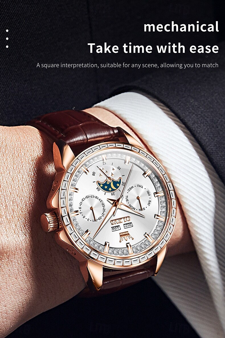 OLEVS Men Mechanical Watch Fashion Business Wristwatch Automatic Self-winding Moon phase Luminous Perpetual Calendar Steel Leather Watch 2025 - $147.99 –P4