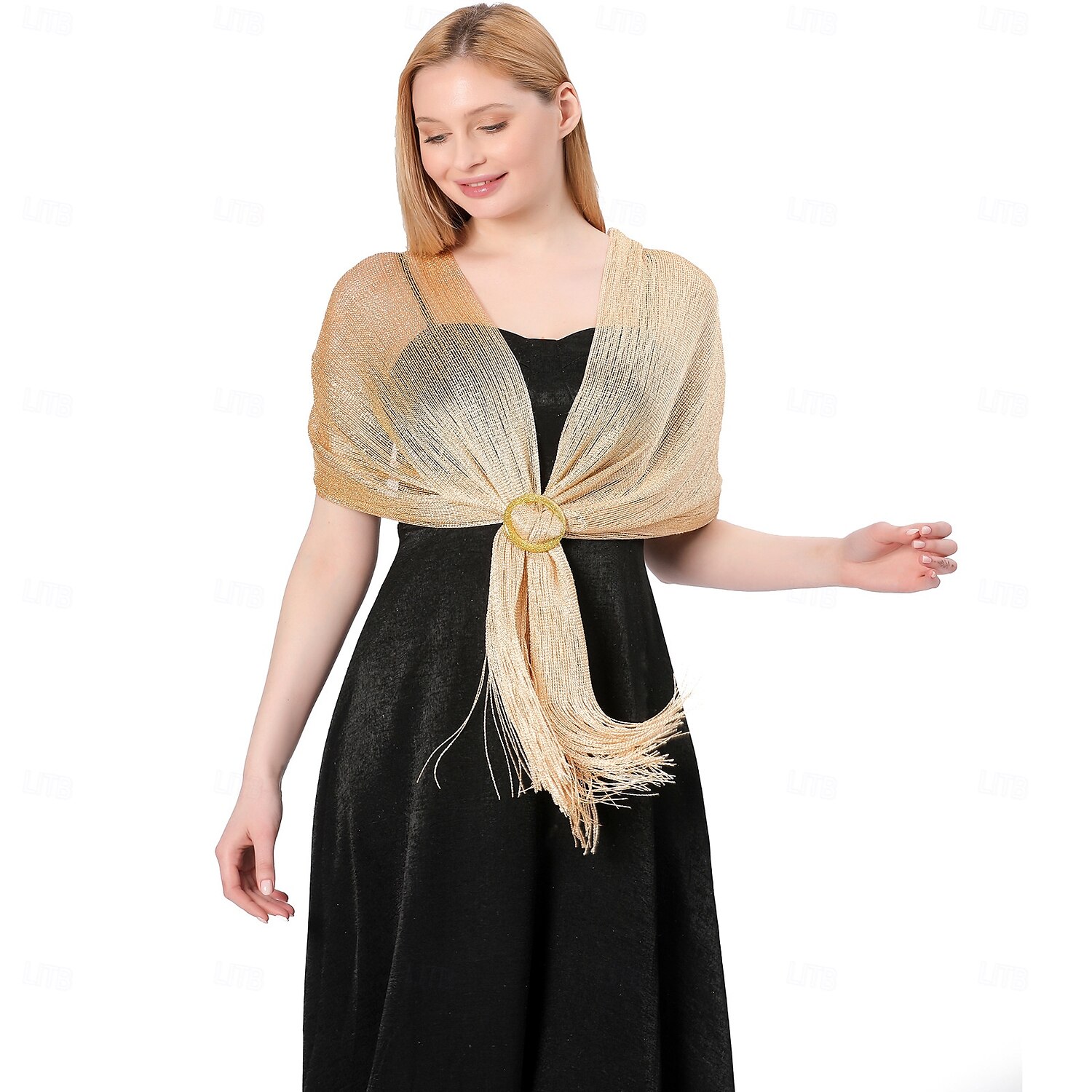 châle en soie or et argent avec boucle, groupe de mariée et demoiselle d'honneur, soirée dansante, robe de mariée, robe de soirée, châle pour femme de 2025 ? $22.99 –P13
