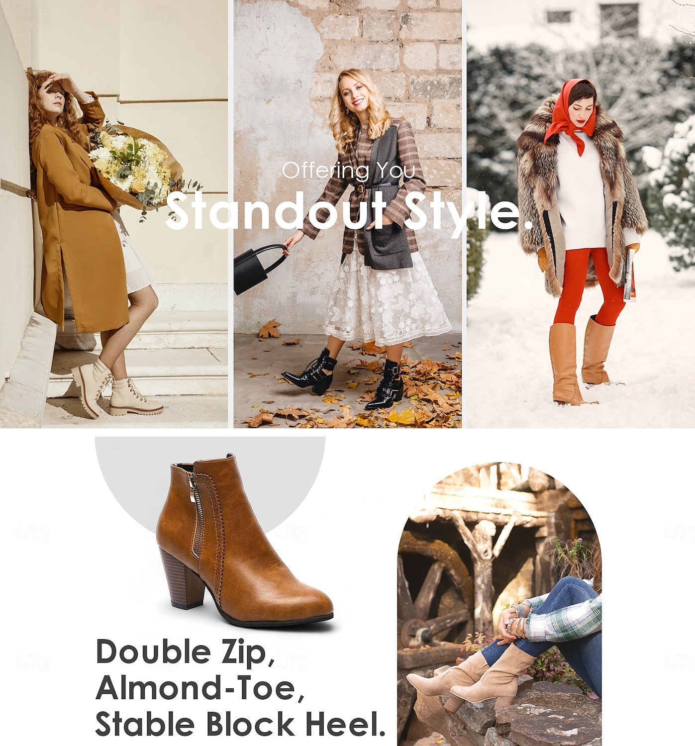 Women's Brown Faux Leather Ankle Boots with Side Zipper and Block Heel - Vintage Style for Casual and Dressy Occasions 2025 - $42.99 –P1