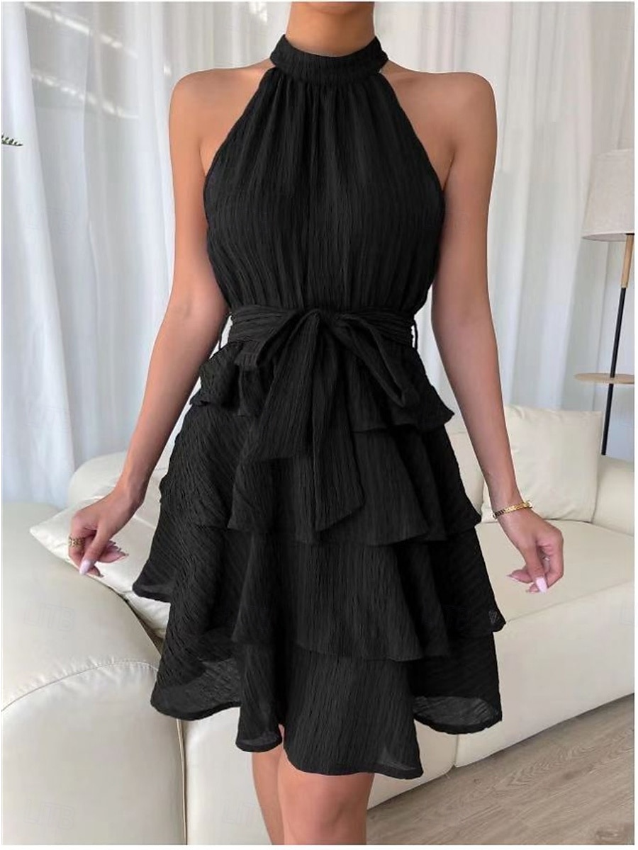 Women's Mini Dress Graduation Dress Casual Dress Summer Dress Plain Dress Streetwear Basic Casual Vacation Street Holiday Regular Fit Sleeveless Halter Neck Black Red Blue Purple Summer 2025 - $39.99 –P3