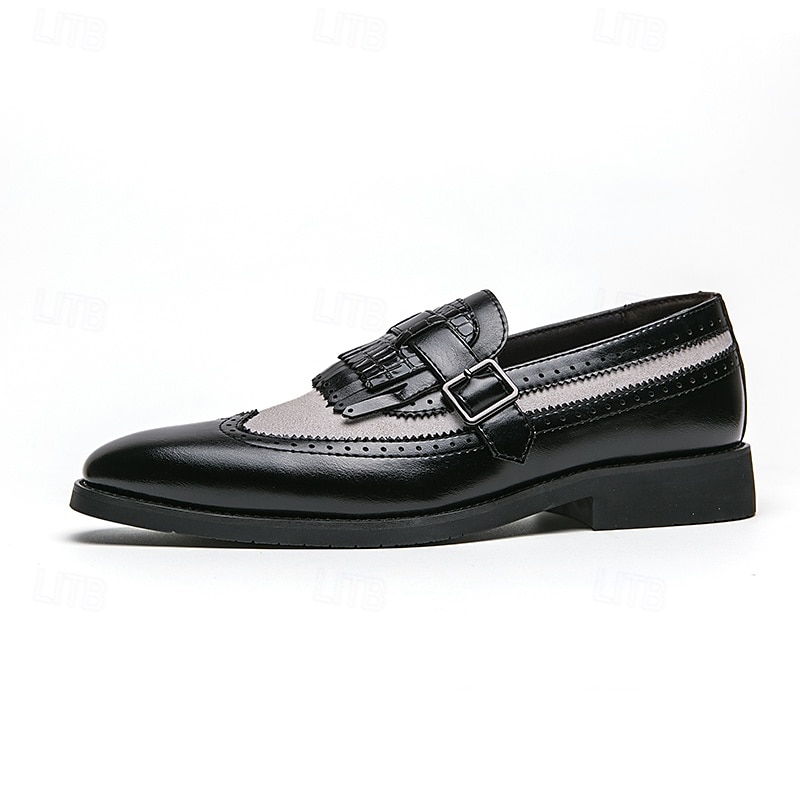 mocassini da uomo retrò in similpelle - classico design brogue con fibbia e dettaglio frangia, calzature versatili ed eleganti del 2025 a $54.99 –P5