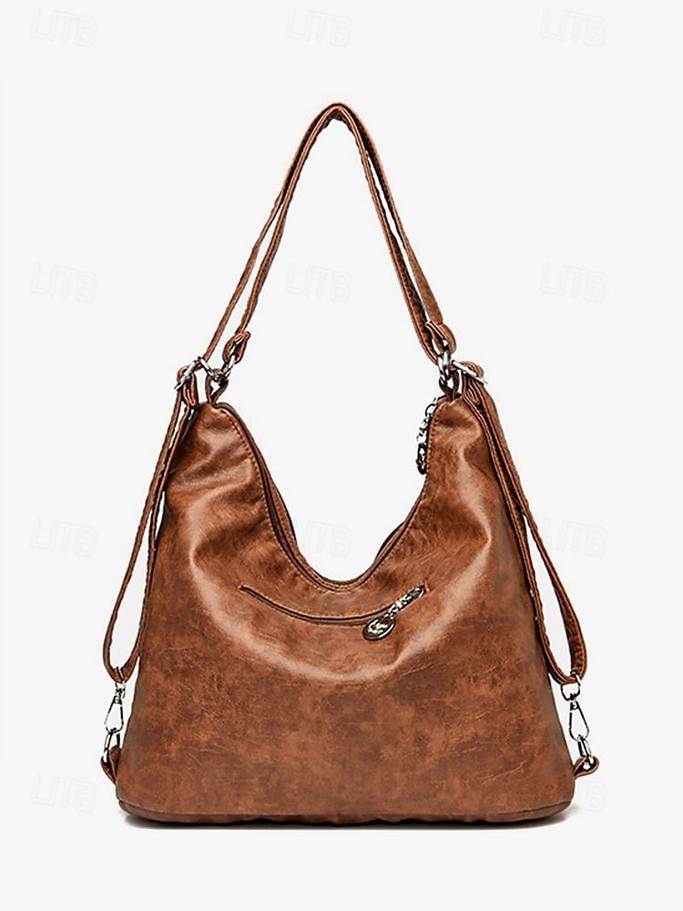 Women's Brown Faux Leather Hobo Bag with Multiple Pockets in Casual Boho Style for Everyday Use 2025 - $42.99 –P2