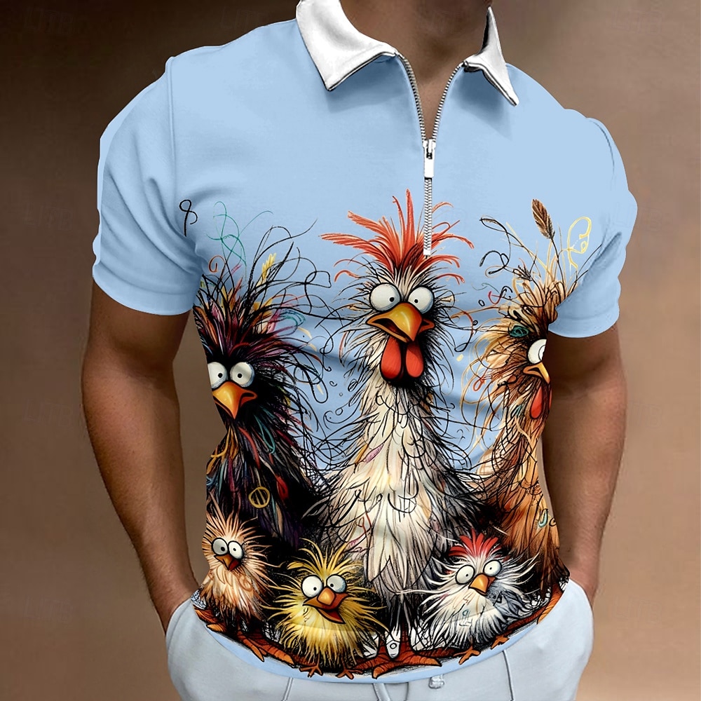 Férfi Csirke Cipzáras pólóingek Golfing Rövid ujjú Pólóingek Galléros ingek Alkalmi Vicces Utcai öltözék Nyaralási viselet Party ruhák 3D nyomtatás Quarter Zip Polo Nyár Tavasz Fekete Fehér Sárga 2025 - $22.99 –P6