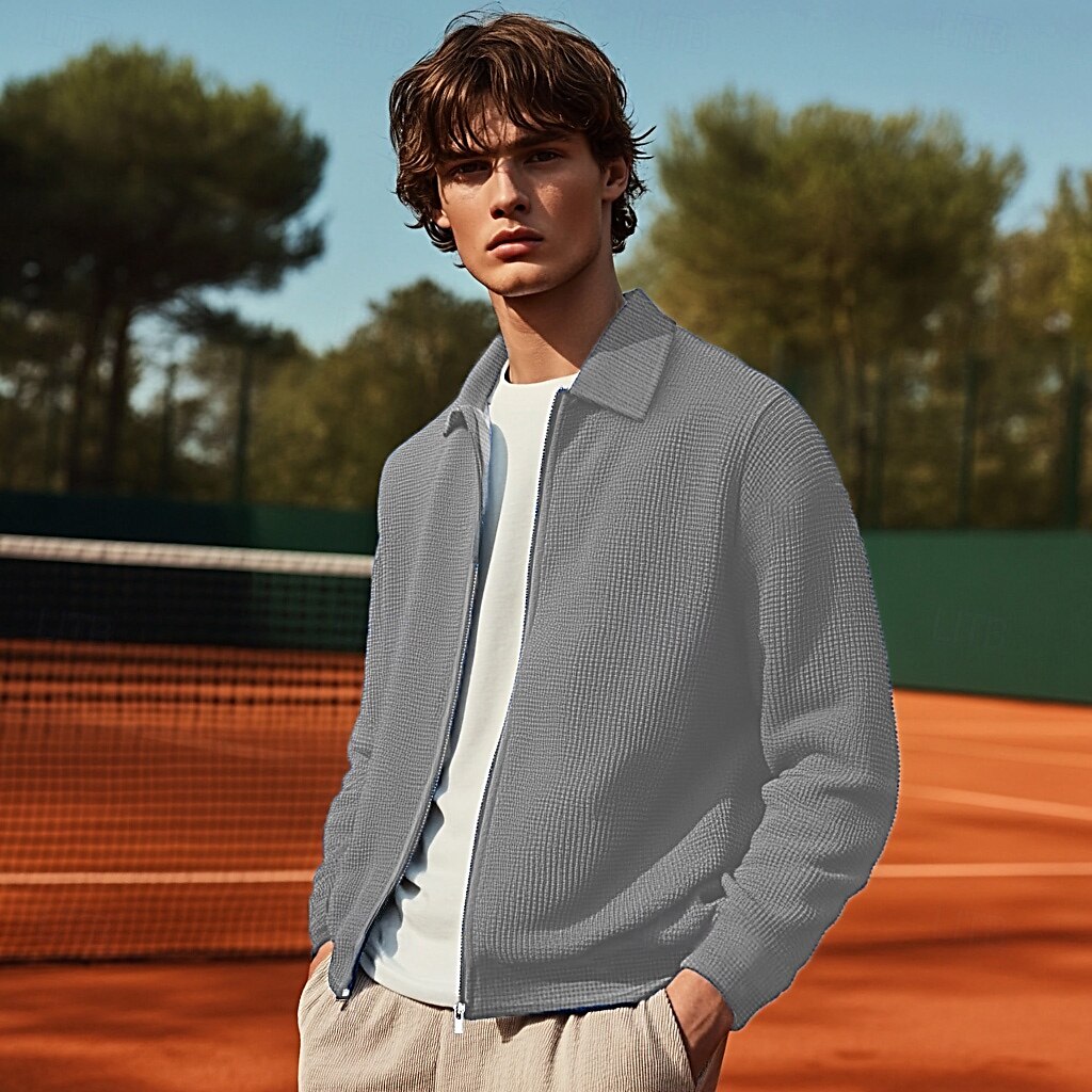 Homens jaqueta leve Jaqueta Waffle Jaqueta de Camisa Formal Casa Bolsos Primavera Outono Côr Sólida Ativo Neutra Colarinho de Camisa Padrão Tecido Waffle Branco Azul Cinzento Casaco de 2025 por $42.99 –P2