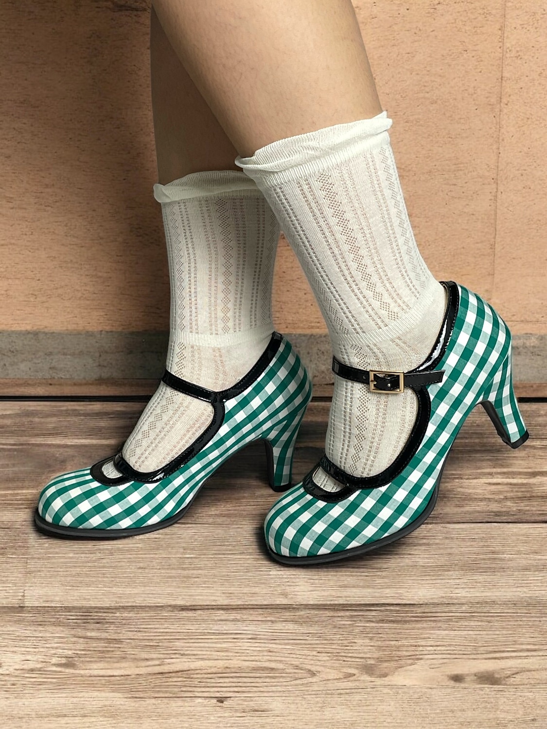 Dámské Podpatky Retro Mary-jane Práce Denní Pléd Barevné bloky Přezky Vysoký úzký Oblá špička Elegantní Vinobraní PU Látka Spona Černobílá bílá a zelená Červená 2025 - $54.99 –P1