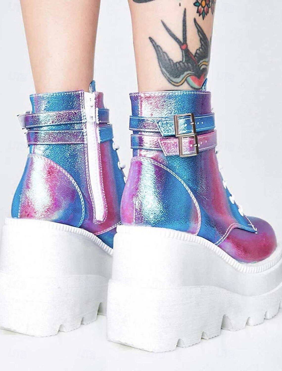 Holographic Platform Wedge Ankle Boots for Women - Trendy and Bold Footwear for Festivals and Parties 2025 - $59.99 –P3