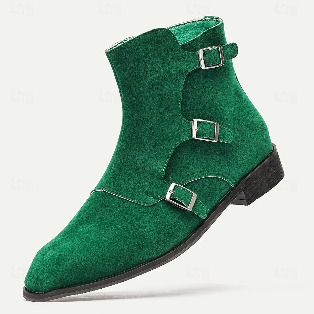 Men's Green Suede Buckle Ankle Boots - Stylish Vintage Design for Casual and Formal Wear 2025 - $79.99 –P5