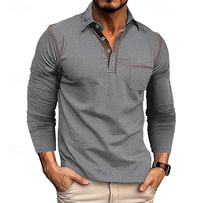 Herren Golfhemd Golfpolo Arbeit Casual Kargen Langarm Basic Modern Farbblock Patchwork Taste Frühling & Herbst Regular Fit Wein Schwarz Armeegrün Königliches Blau Dunkelgrau Braun Golfhemd 2025 - $21.99 –P13