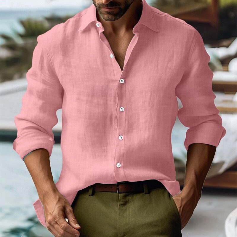 Herren Hemd leinenhemd Sommerhemd Strandhemd Knopfhemd Glatt Urlaub Curise Schwarz Rosa Grün Grau Langarm Kragen Frühling Sommer Bekleidung 2025 - $25.99 –P3
