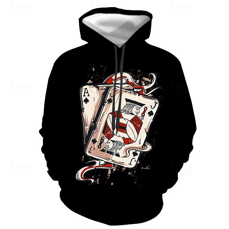 Per uomo Pop art Carte francesi Felpa con cappuccio Felpe Felpa Felpa con cappuccio Manica lunga Felpa con cappuccio Con cappuccio Streetwear Stampa 3D Informale Giornaliero Argento Nero Stampa del 2025 a $31.99 –P1