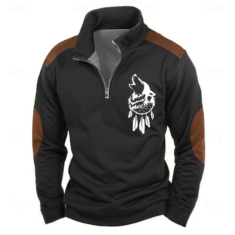 Pánské Vlk Mikiny Čtvrtletní mikina na zip Dlouhý rukáv Mikina Stojáček Poloviční zip Základní Vintage Retro 3D tisk Lovecká Zip Poloviční zip Zima Jaro & podzim 2025 - $31.99 –P5