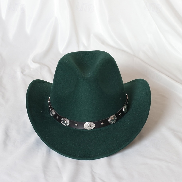 jednolity kolor unisex kowbojski kapelusz punkowy western z dzianinowym filcem 2025 - $18.49 –P6