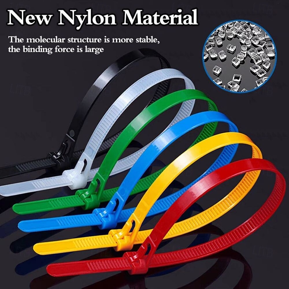 100 fascette fermacavi in nylon autobloccanti riutilizzabili 5×300mm - fascette fermacavi regolabili resistenti con design a fibbia per fissare cavi, fili del 2025 a $12.49 –P2
