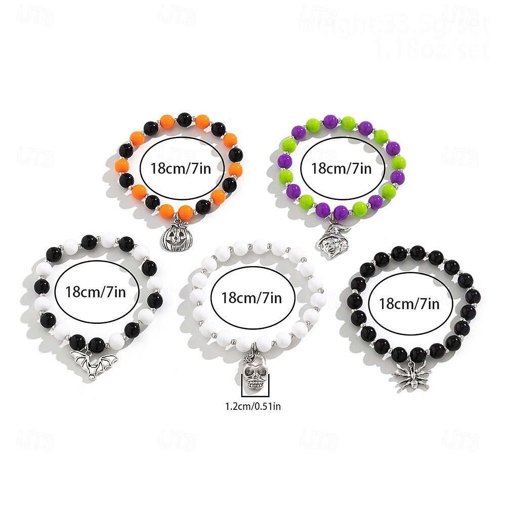 5 stuks Dames Armbanden met ketting en sluiting Kralenarmband Vintage armband kralen Schedel Dier Punk Vintage Modieus Gepersonaliseerde Stijlvol Muovi Armband sieraden Regenboog Voor Feest Halloween 2025 - $15.99 –P1
