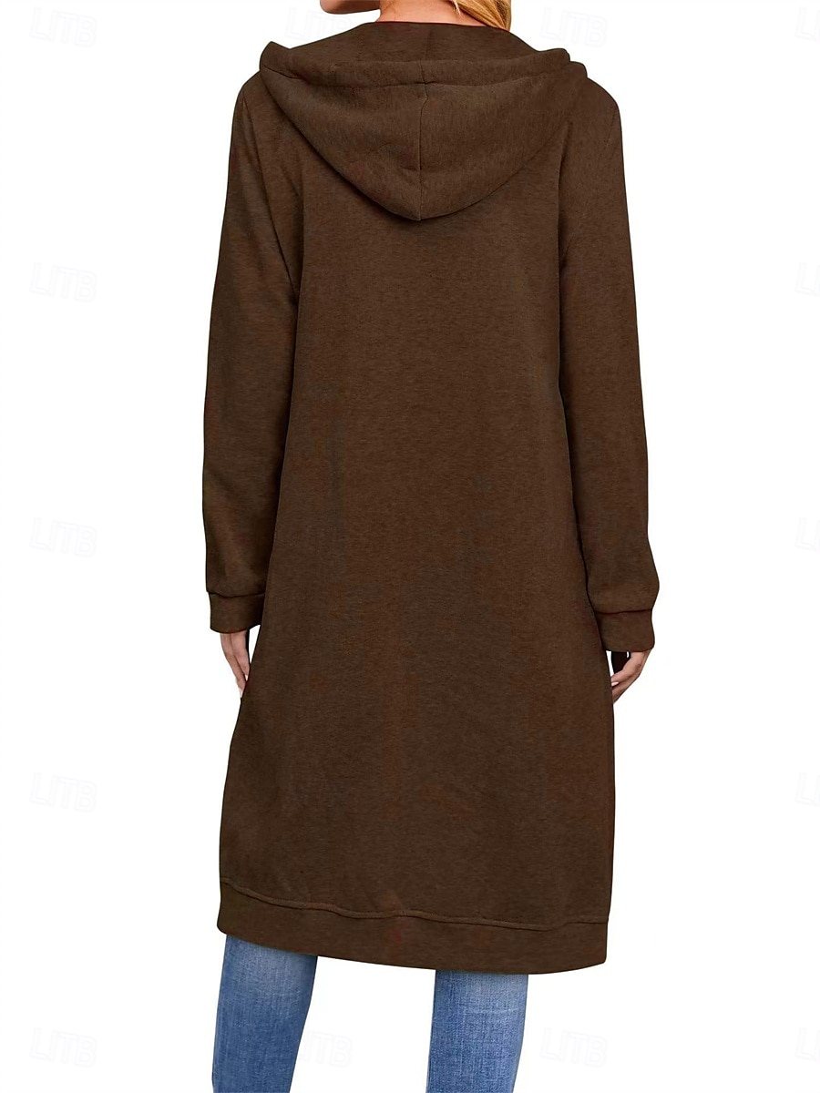 Per donna Giacca con cappuccio Esterno Strada Da tutti i giorni Autunno Inverno Lungo Cappotto Standard Tenere al caldo Traspirante Informale Giacca Manica lunga Tinta unica Con tasche Zip intera del 2025 a $41.99 –P8