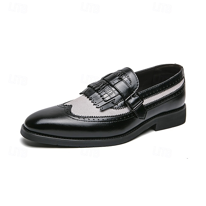 mocassini da uomo retrò in similpelle - classico design brogue con fibbia e dettaglio frangia, calzature versatili ed eleganti del 2025 a $54.99 –P3