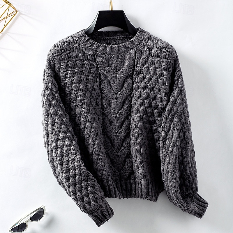 Per donna Felpa Moda Tinta unica Grosso Girocollo Intrecciato Manica lunga Maglie lunghe Maglia Ufficio Bianco Beige Autunno Inverno del 2025 a $51.99 –P7