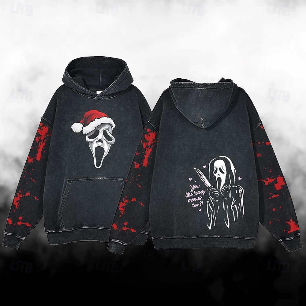 předvečer Všech svatých Výkřik Ghostface Kostlivec Kapuce Nadměrně velké tričko prané kyselinou Tisk Přední kapsa Grafika Pro Pro páry Pánské Dámské Dospělé Plesová maškaráda Horká ražba Běžné / Denní 2025 - $37.99 –P8