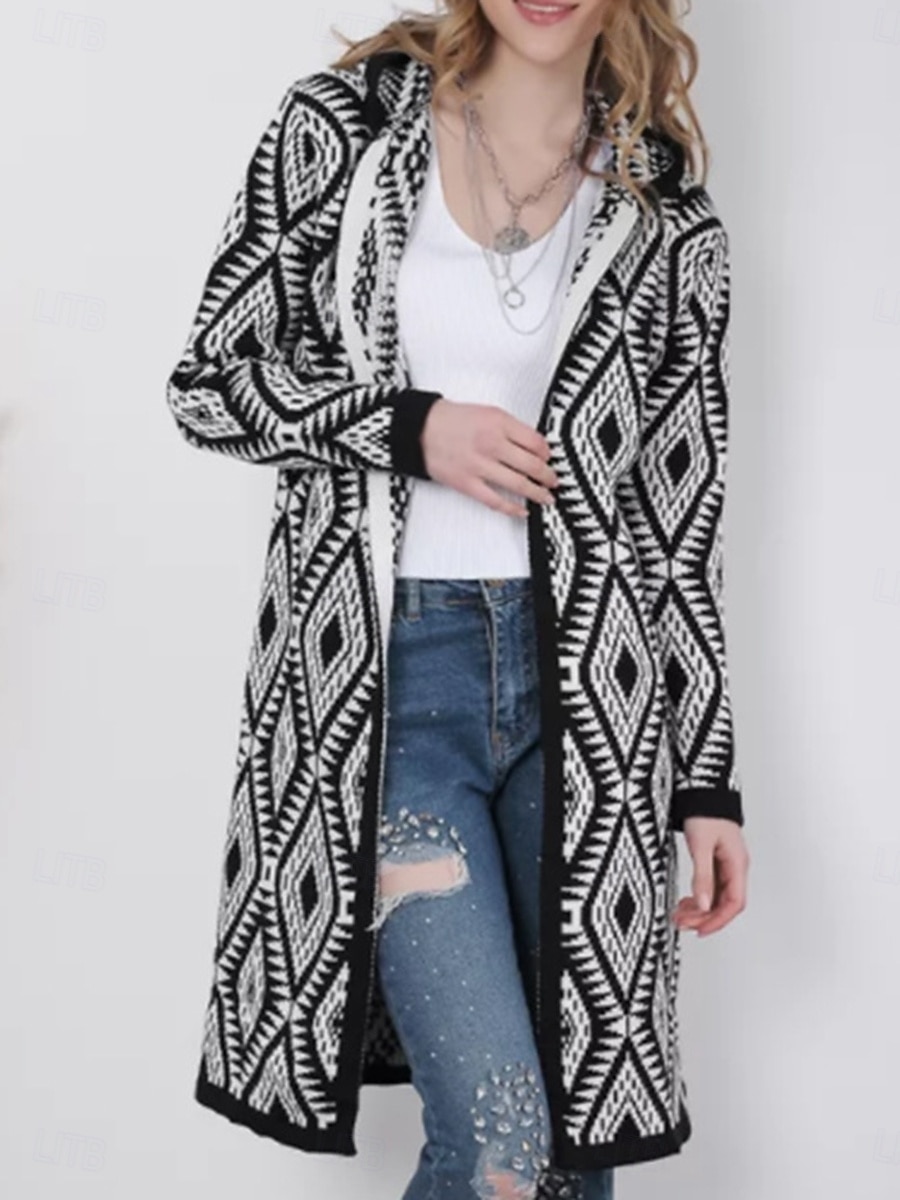 Mulheres Suéter com zíper Casaco de Suéter Suéter casual Casual Macia Geométrica Estampado Cashemere Gola Redonda Zíper Com Capuz Manga Longa Tops regulares Tricotar Ao ar livre Diário Final de semana de 2025 por $37.99 –P4
