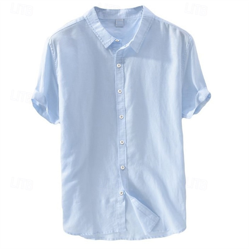 Herren leinenhemd Sommerhemd Strandbekleidung Knopfhemd Glatt Casual Täglich Weiß Blau Kurzarm Kargen Sommer Bekleidung Button-Down 2026 - $21.99 –P7