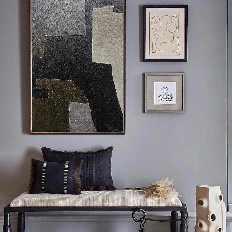 Peinture à l'huile noire 3D faite à la main sur toile, grand couteau à palette texturé abstrait peint à la main, peinture à l'huile boho, art mural personnalisé, œuvre minimaliste contemporaine pour de 2025 ? $116.99 –P4