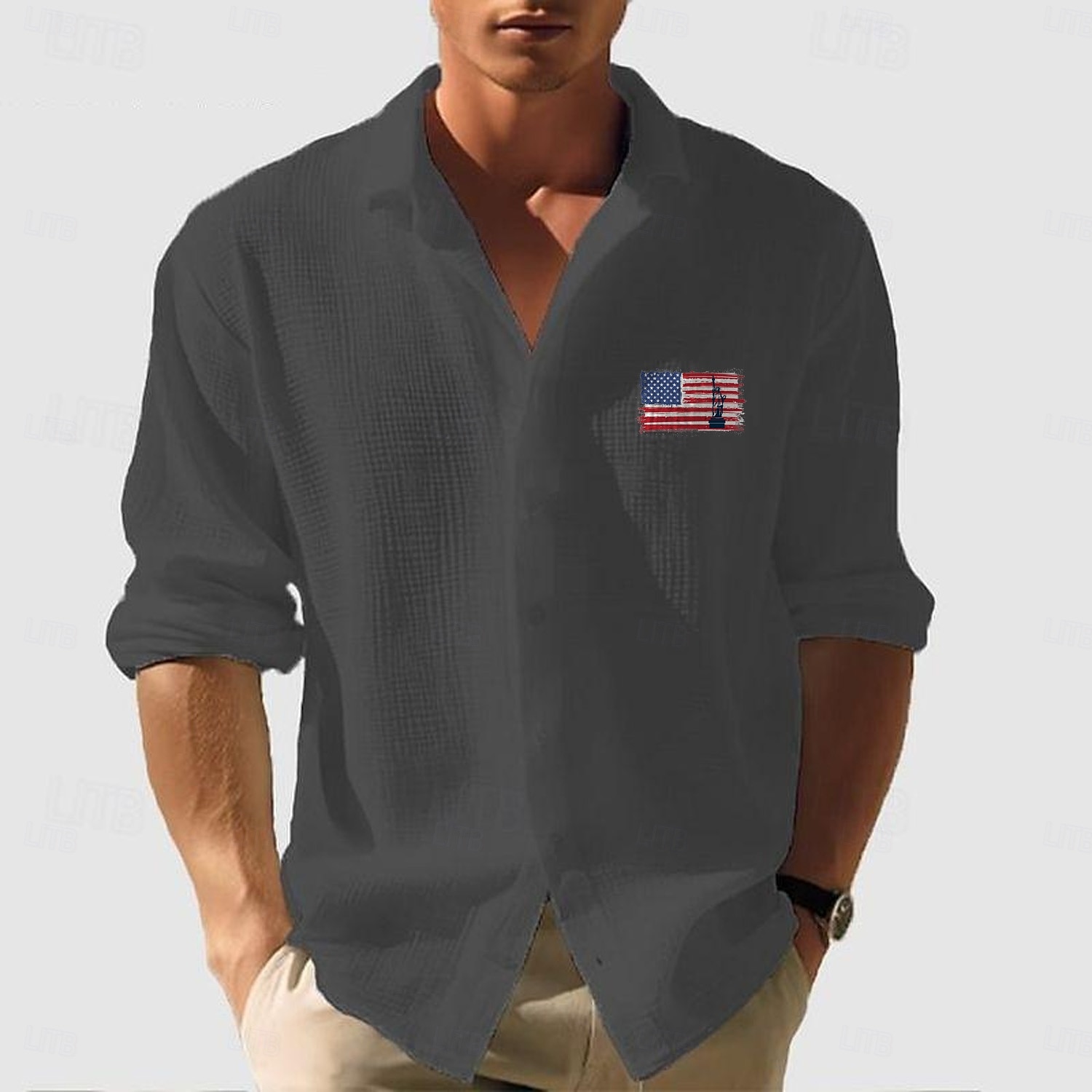 Per uomo Camicia a nido d'ape Camicia Estiva Camicia casual Camicia a maglia a nido d'ape Bianco Verde chiaro Rosa Grigio scuro Albicocca Manica Lunga Testurizzato Moda Bandiera Nazionale Collo del 2025 a $27.99 –P2