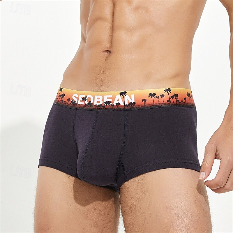 Men's 1 PCS Boxers Underwear Boxer Shorts 90% Cotton Breathable Soft Comfortable Color Block Letter Mid Rise Black White 2025 - $10.49 –P19