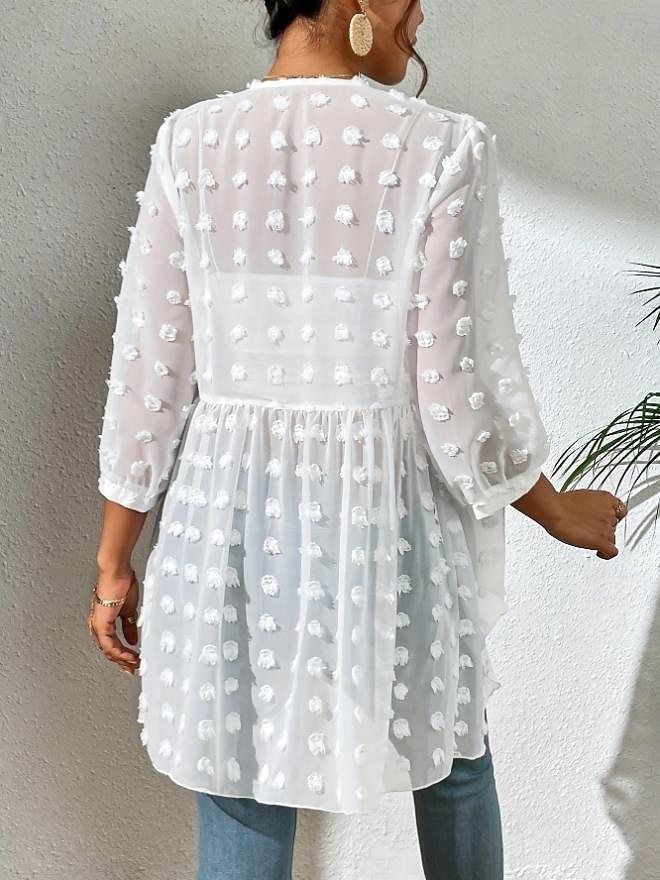 Women's Shirt Elegant Ladies Solid Color Eyelet Asymmetric Hem Long Sleeve V Neck Daily Black White Spring Fall Winter 2025 - $38.99 –P3