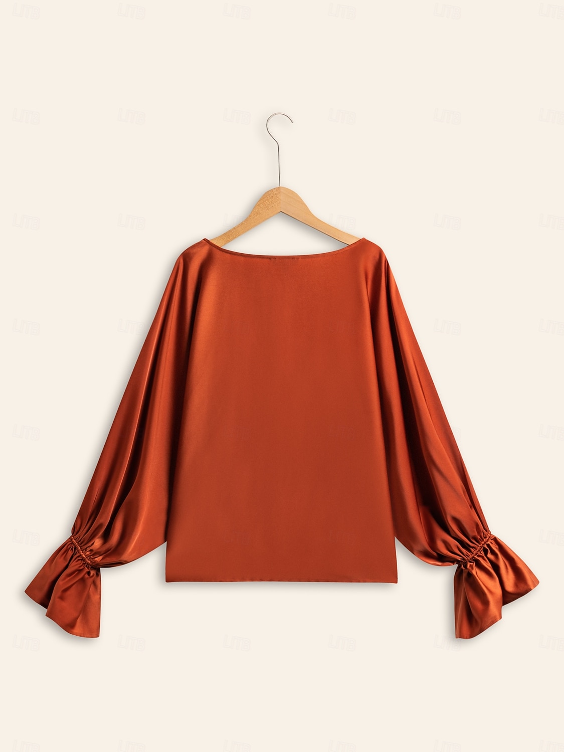 Satinbraune Juliet-Bluse mit Puffärmeln und Rundhalsausschnitt 2026 - $67.99 –P8