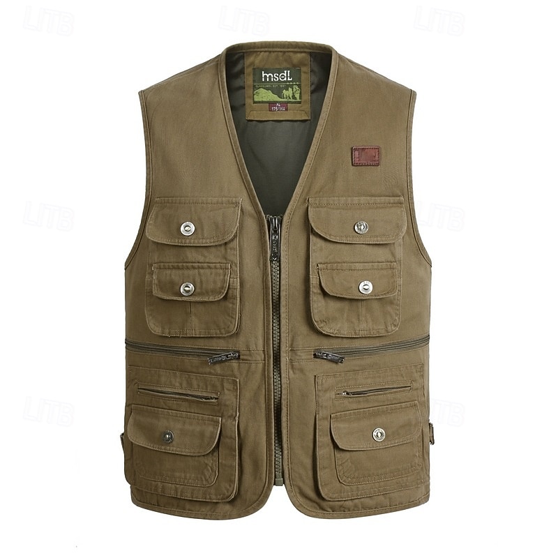 Men's Fishing Vest Hiking Vest / Gilet Sleeveless Outerwear Jacket Travel Cargo Safari Vest Top Outdoor Windproof Multi-Pockets Quick Dry Lightweight Fall Spring Cotton Army Green Khaki Hunting 2025 - $36.99 –P6