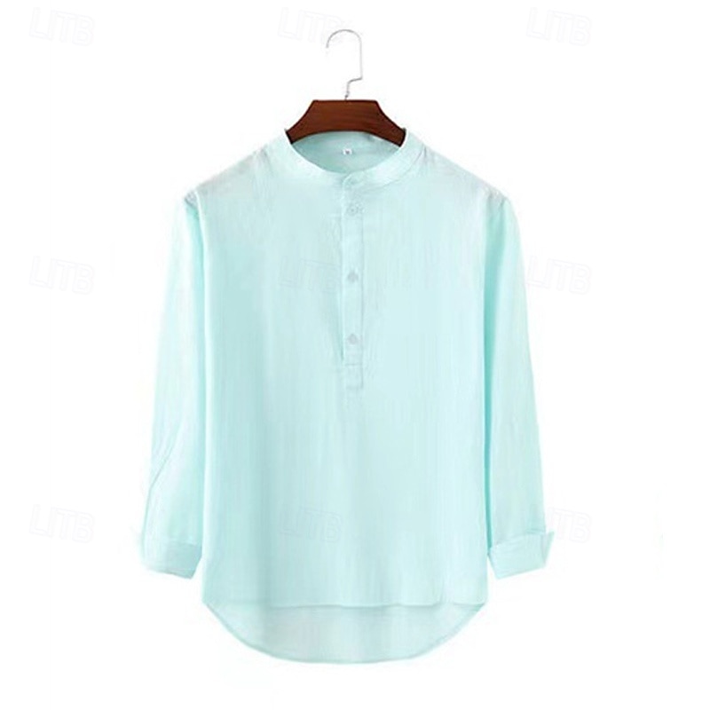 Per uomo Camicia Camicia popover Camicia Estiva Camicia casual Camicia da Spiaggia Nero Bianco Verde chiaro Azzurro Manica Lunga Semplice Colletto alla coreana Vacanza Camicia hawaiana Bottonato del 2025 a $16.99 –P7