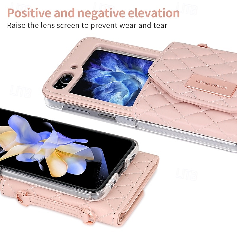 телефон Кейс для Назначение SSamsung Galaxy Z-флип 6 Z Flip 5 Z Flip 4 Z Flip 3 Кошелек для карт с ремешком Разъем для карты Защита от удара Ретро Настоящая кожа ТПУ 2025 - $30.99 –P4