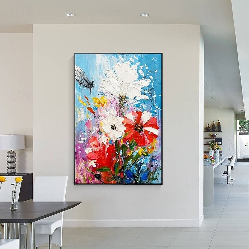 Handmade large 3D Flower Oil Painting On Canvas handpainted White ...