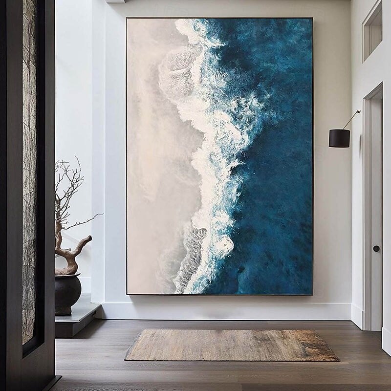groot blauw golf schilderij handgeschilderd zwart abstract schilderij handgemaakt blauw en wit olieverfschilderij canvas kunst modern schilderij groot kunstwerk abstract canvas schilderij wandkunst 2025 - $116.99 –P1