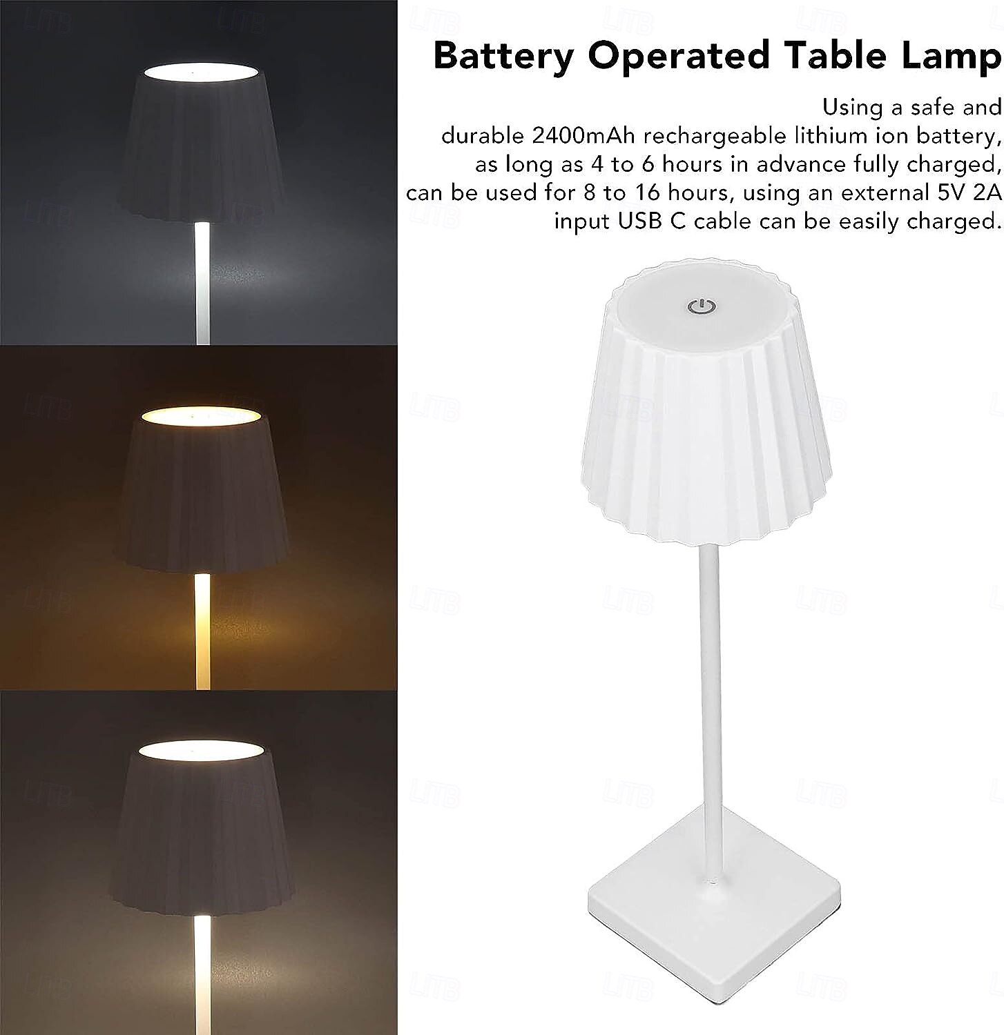 Lampe de table sans fil Protection des yeux Abat-jour plissé à gradation tactile en aluminium Lampe de table LED tricolore antidérapante rechargeable avec câble de chargement USB pour salle à manger de 2025 ? $35.99 –P1