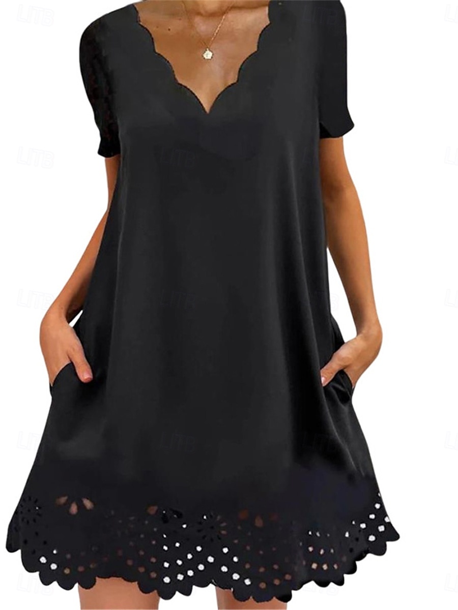 Damen Minikleid schwarzes kleid Freizeitkleid Cocktailkleid Abendkleid Streetwear Basic Lässig Straße Date Normale Passform Kurzarm Wellenausschnitt Schwarz Sommer 2026 - $26.99 –P3