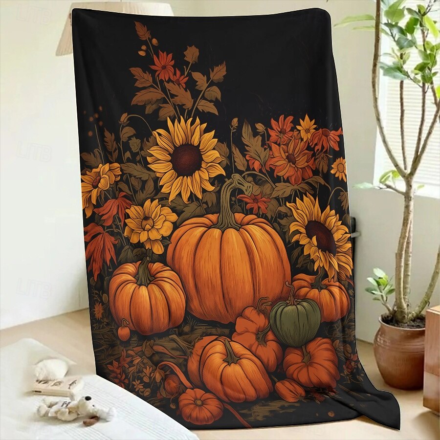 coperta con decorazione di Halloween a forma di zucca di Jack O' Lantern - pile morbido e accogliente con motivo a zucca festivo - perfetto per decorazioni di Halloween e per tenersi al caldo del 2025 a $25.99 –P5