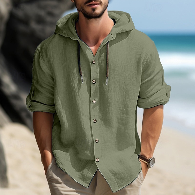 Homens Camisa Social camisa de linho Camisa de chita Camisa com capuz Tecido Casual Diário Preto Branco Azul Verde Manga Longa Com Capuz Primavera Verão Roupa Botões de 2025 por $33.99 –P4