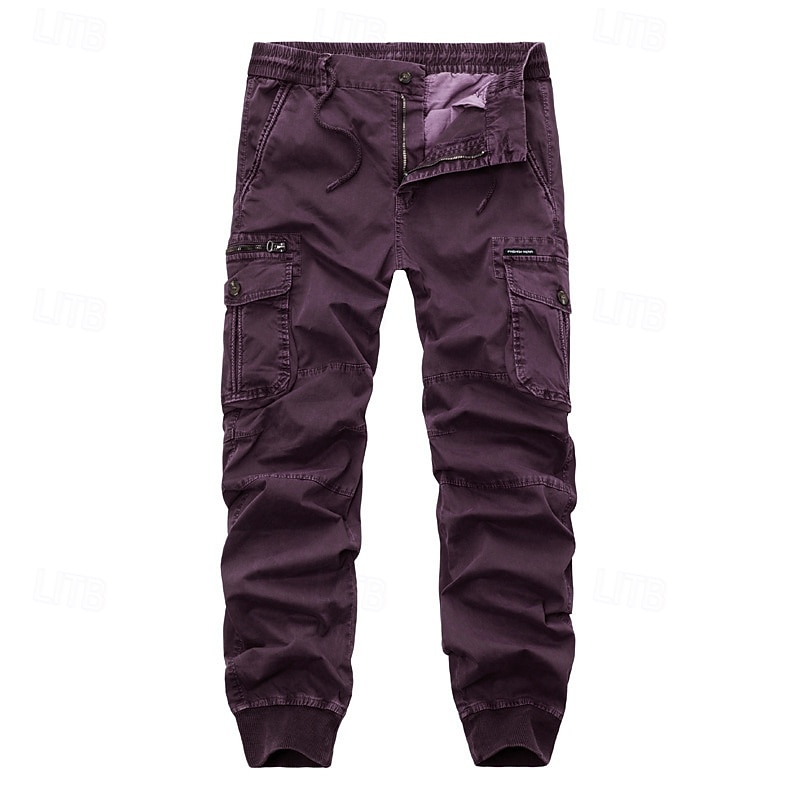 Men's Cargo Pants Joggers Tactical Pants Trousers Buttons Multi Pocket Elastic Cuff Plain Wearable Outdoor Daily Camping & Hiking Fashion Classic Black Wine 2025 - $40.99 –P5