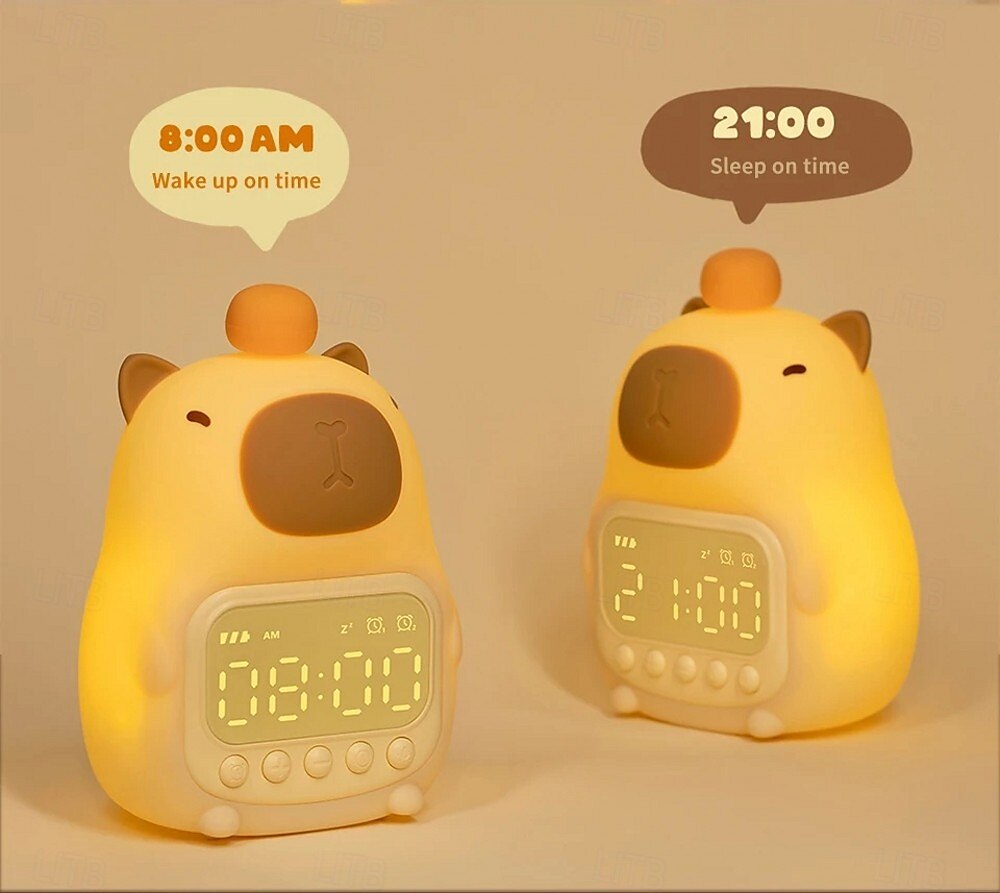 светодиодный ночник capybara с будильником, ночник, милая форма, зарядка, таймер, повтор, освещение, украшение рабочего стола, rgb, белая настольная лампа, детская лампа, прикроватная лампа для детей, 2025 - $44.99 –P2