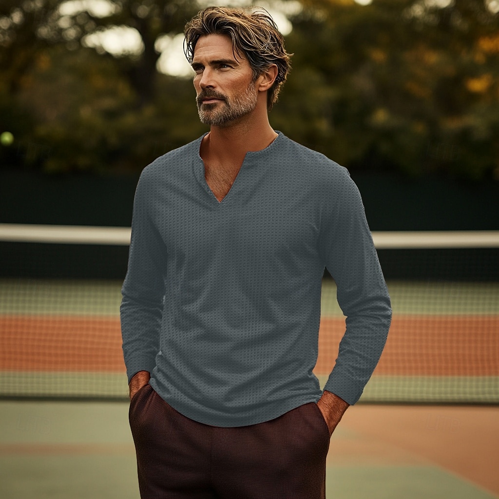 Men's Waffle Shirt T Shirt Tee Top Long Sleeve Shirt Long Sleeve V Neck Spring &  Fall Plain Fashion Designer Basic Vacation Street Going out Black White Gray Top Tee for Men 2025 - $20.99 –P6