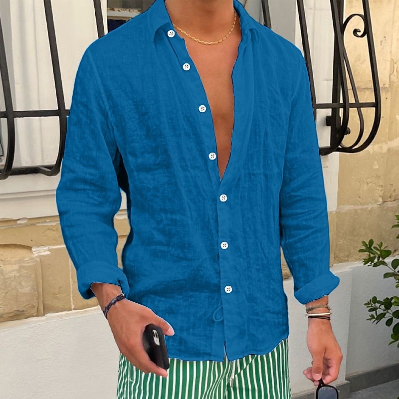Per uomo Camicia Camicia di lino Camicia Estiva Camicia da Spiaggia Camicie sbottonate Semplice Vacanza Casuale Nero Bianco Rosa Blu reale Manica Lunga Bavero Primavera & Estate Abbigliamento del 2025 a $20.99 –P13