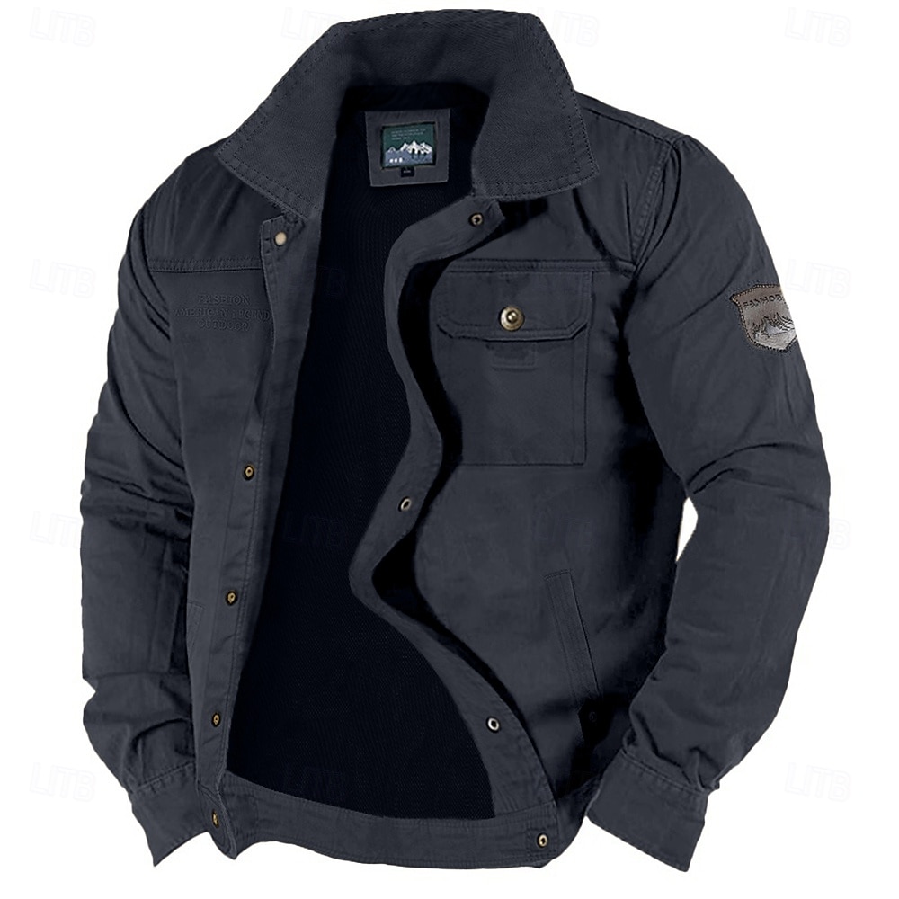 Men's Lightweight Jacket Trucker Jacket Utility Jacket Cargo Jacket Outdoor Vacation Wearproof Multiple Pockets Spring &  Fall Plain Fashion Classic Lapel Regular Khaki Army Green Dark Blue Jacket 2025 - €48.05 –P3