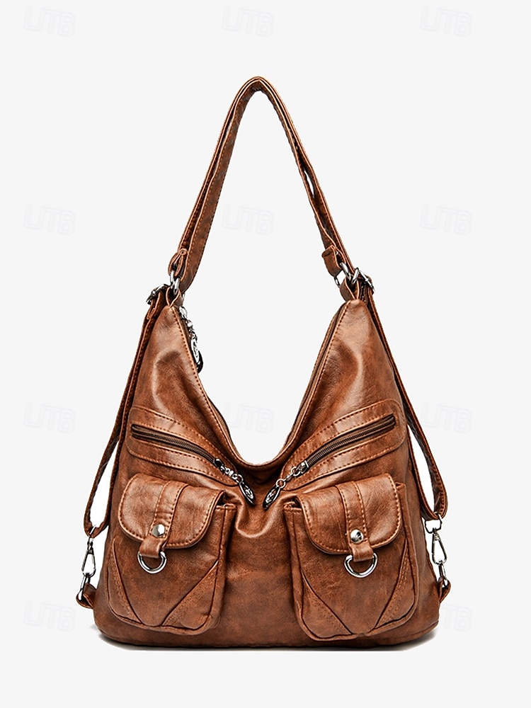Women's Brown Faux Leather Hobo Bag with Multiple Pockets in Casual Boho Style for Everyday Use 2025 - $42.99 –P1