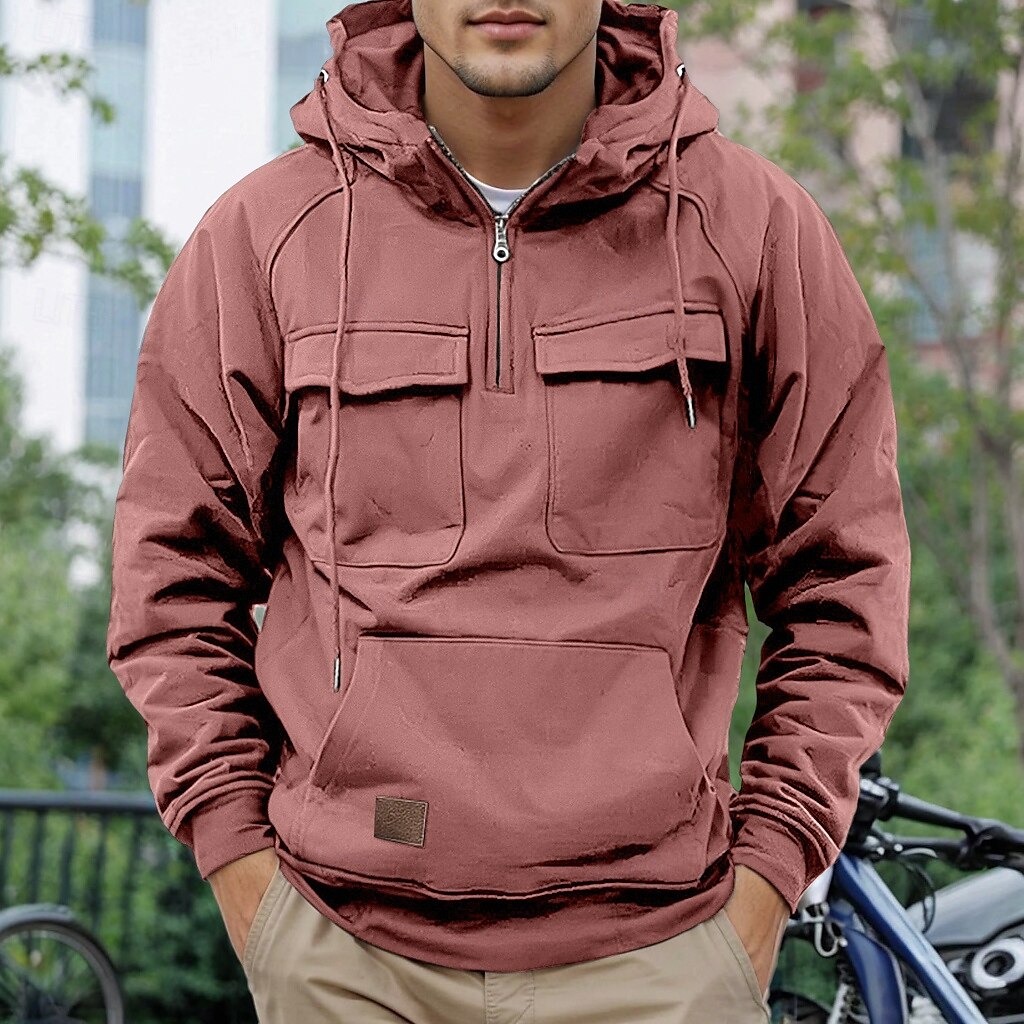 Men's Hoodie Quarter Zip Hoodie Tactical Hoodie Tactical Wine Red Black Wine Army Green Navy Blue Hooded Plain Pocket Tactical Sports & Outdoor Daily Streetwear Cool Casual Spring & Fall 2025 - $32.99 –P5