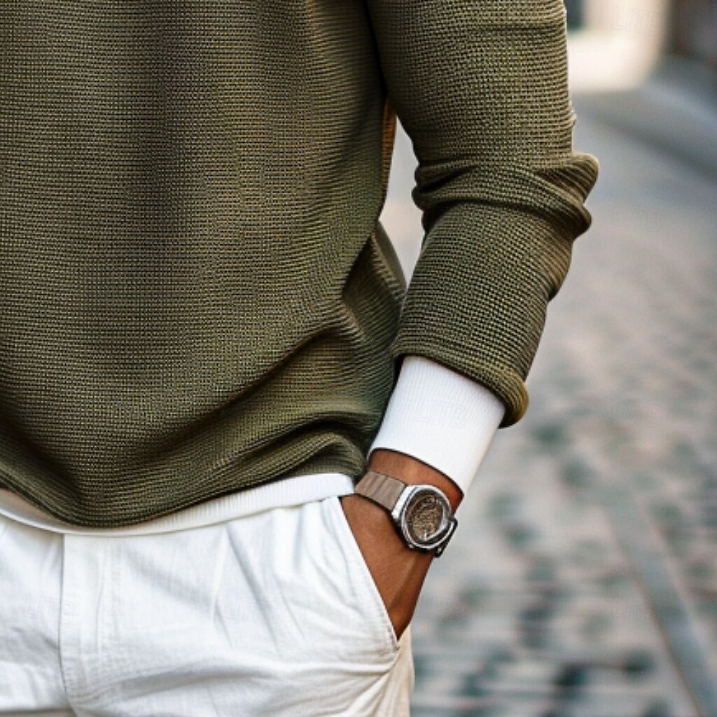 Per uomo Maglietta Waffle Maglietta con Zip a Quarti Maglietta Camicia a Maniche Lunghe Manica Lunga Girocollo Primavera & Autunno Blocco di colori Moda Designer Essenziale Cerniera Finto due pezzi del 2025 a $28.99 –P4