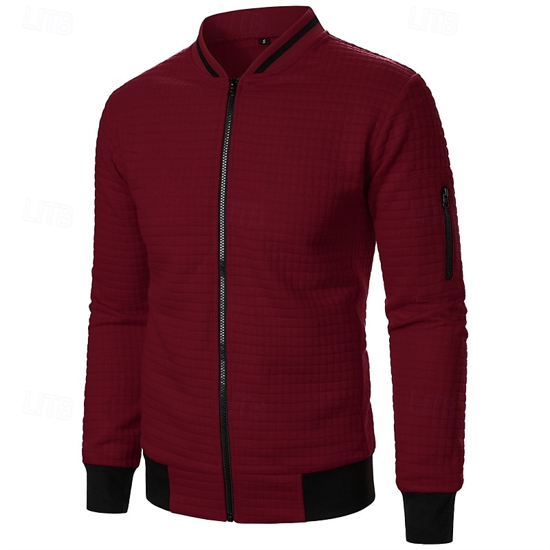 Men's Lightweight Jacket Waffle Jacket Summer Jacket Transition Jacket Vacation Daily Pocket Spring &  Fall Plain Fashion Classic Standing Collar Regular Black White Wine Navy Blue Khaki Jacket 2025 - $22.99 –P17