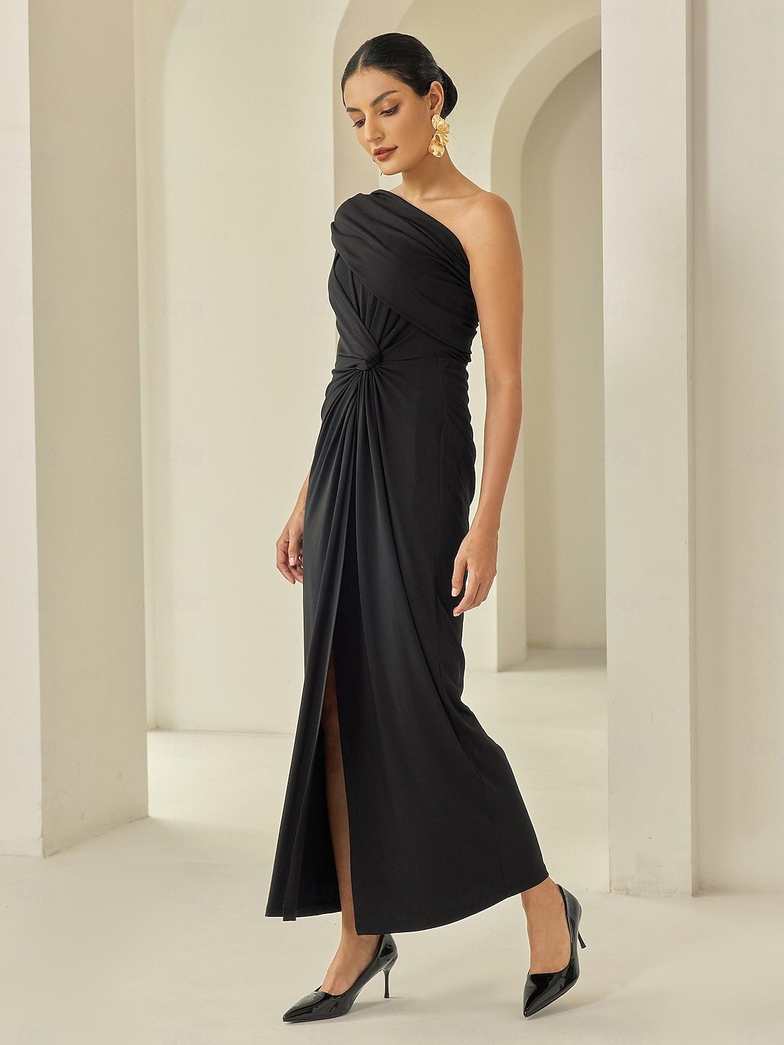 svart ärmlös rynkad twist elegant fest/kväll/bröllop gästfåll maxiklänning klänning för att imponera 2024 2025 - $90.99 –P7