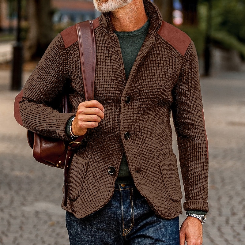 Hombre Pulóveres Chaqueta de Punto Vestido Suéter Chaqueta suéter Estriado Tejer Recortado De Punto Escote Chino Ropa Otoño Invierno Ejército verde Negro S M L 2025 - $37.99 –P3